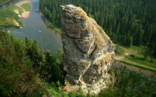 Large rock formation forest river - arkhip kuindzhi free wallpaper