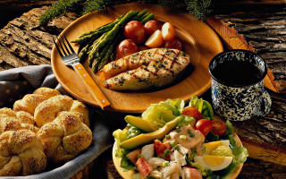 Plate salad bread chicken coffee - it next free wallpaper for desktop