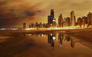 City skyline night reflection water 18 - the building free wallpaper for desktop