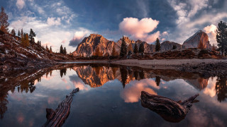 Mountain lake forest clouds sunset 2 - a lake and trees free wallpaper