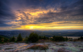 Sunset mountain lake clouds trees - a lake in the distance free wallpaper