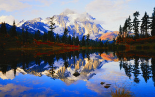 Mountain reflection lake trees rocks 3 - bob thompson free wallpaper
