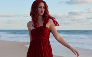 Red dress beach ocean gothic - daphne mcclure free wallpaper for desktop