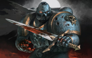 Armor sword skull fullmoon warhammer - a man in armor holding free wallpaper