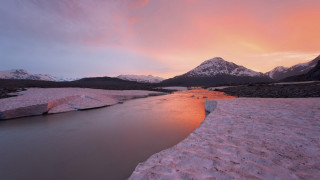 River snow mountains sunset pink - a few snow covered mountains free wallpaper