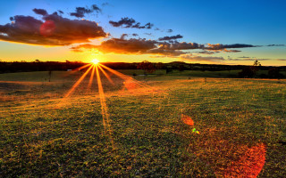 Sunset field water grass cityscape - free light wallpaper