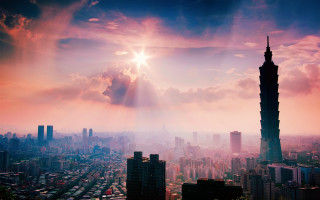 City skyline tower sunlight clouds - arthur pan free wallpaper