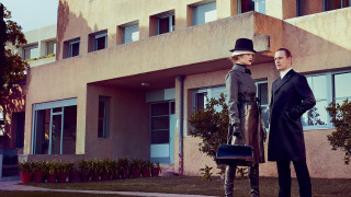 Two men suits hats building - suit and hats free wallpaper