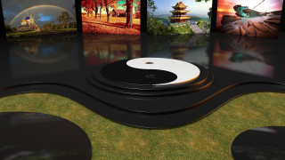 Black white sculpture pagoda rainbow - chen chi free wallpaper