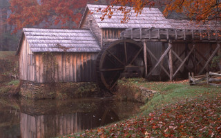 Water mill autumn landscape east - the foreground and a body of water free wallpaper for desktop
