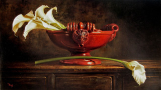 Red vase white flower galaxy - anton graff free wallpaper