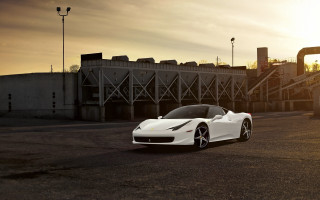 White sports car sunset parking - rim free wallpaper