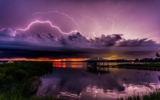 Storm lake dock purple sunset - a storm free wallpaper