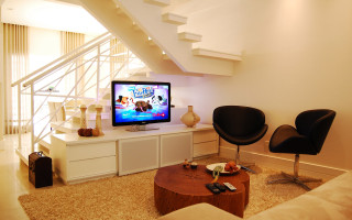 Living room television chair staircase - the screen free wallpaper