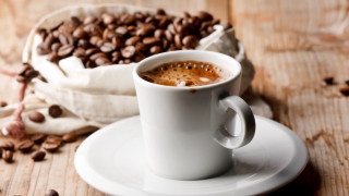 Coffee saucer beans wooden table 2 - a cup of coffee free wallpaper