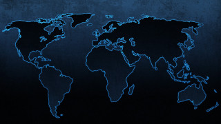 Blue world map black background - international free wallpaper