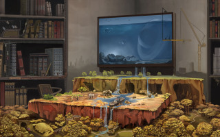 Waterfall table large screen fantasy - a waterfall in the middle of it free wallpaper