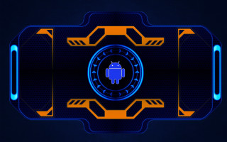 Futuristic android holography blue yellow - outline free wallpaper for desktop