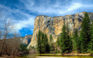 Mountain river trees clouds blue - a mountain free wallpaper for desktop