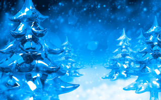 Blue christmas tree shiny decorations - snow flake free wallpaper