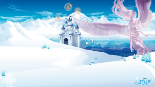 Pink bird snowy castle fantasy - a pink bird free wallpaper