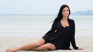 Beach woman blackdress cardigan sand - a black dress free wallpaper