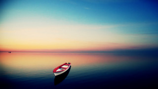 Small boat lake sunset minimalism - tranquil free wallpaper for desktop