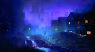 Alley night man fireflies moon - andreas rocha free wallpaper for desktop
