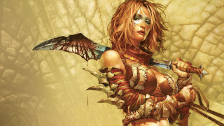 Woman dragon arm armor sword - chris rahn free wallpaper