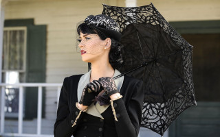 Woman black suit umbrella hat - a black suit holding free wallpaper