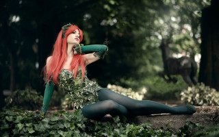 Woman red hair green makeup - cosplay free wallpaper for desktop