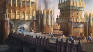 Castle bridge people bike fantasy - fantasy concept art free wallpaper