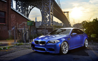 Blue car bridge building sunset - a bridge in front free wallpaper