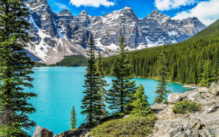 Mountain lake trees rocks blue 8 - a mountain lake free wallpaper for desktop