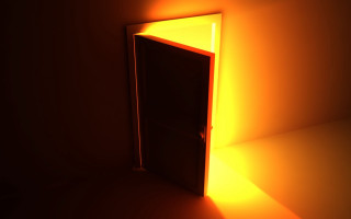 Dimly lit door open raytraced - room free wallpaper for desktop
