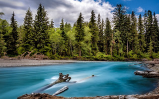 River log trees clouds nature - in the middle of it free wallpaper