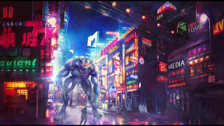 Futuristic city neon robot cyberpunk - the building free wallpaper for desktop