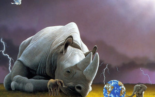 Rhinoceros field lightning surrealist waltonford - barclay shaw free wallpaper