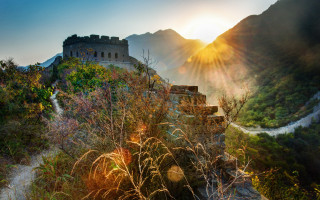 Mountain castle sunset landscape lensflare - dai xi free wallpaper for desktop