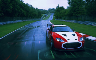 Red white sports car rainy - motion blur free wallpaper
