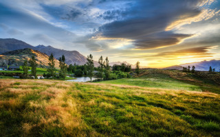 Sunset valley lake mountains clouds - douglas robertson bisset free wallpaper
