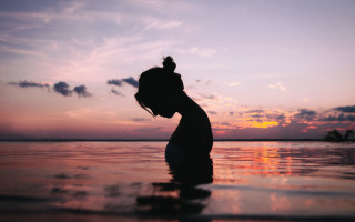Woman water sunset silhouette tranquil - tranquil free wallpaper