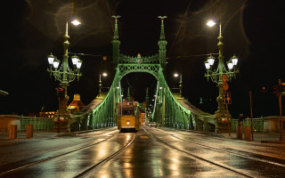 Trolley bridge night streetlights viennese - a trolley car free wallpaper