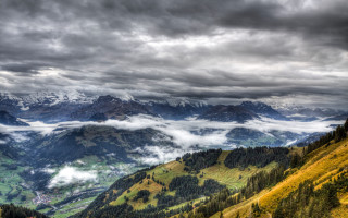 Mountain valley cityscape clouds beach - a few cloud free wallpaper for desktop