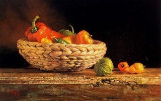 Basket peppers oil painting night - carol sutton free wallpaper for desktop