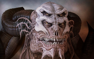 Demon horns forehead face yellow - a painting of a demon free wallpaper