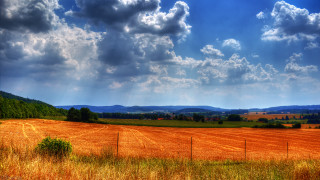 Fence field grass mountains sky - landscape free wallpaper for desktop