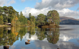 Lake trees hut cloudy sky - archibald skirving free wallpaper for desktop