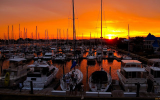 Marina boats sunset cityscape bridge - a marina free wallpaper