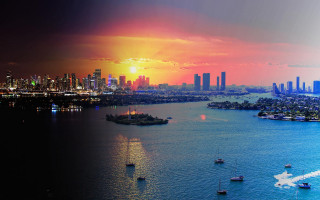 City skyline boat sunset matte - a city in the background free wallpaper for desktop